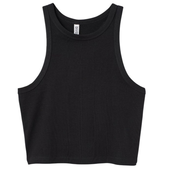 H&M Ribbed Racerback Tank Top Cropped Stretch Knit Basic Summer Base Size Medium - Picture 2 of 9